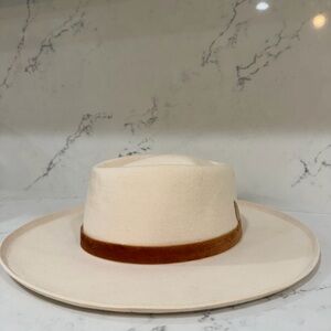 Lack Of Color Cream Wide Brim Felt Hat with Brown Band